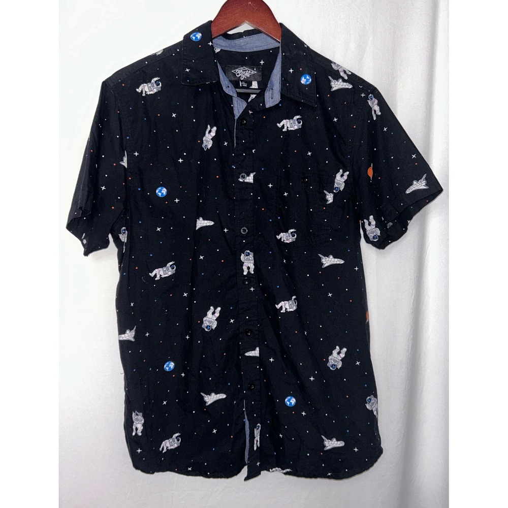 Eighty Eight Mens Medium Space‎ Astronauts Planets Button Up Short Sleeve Shirt